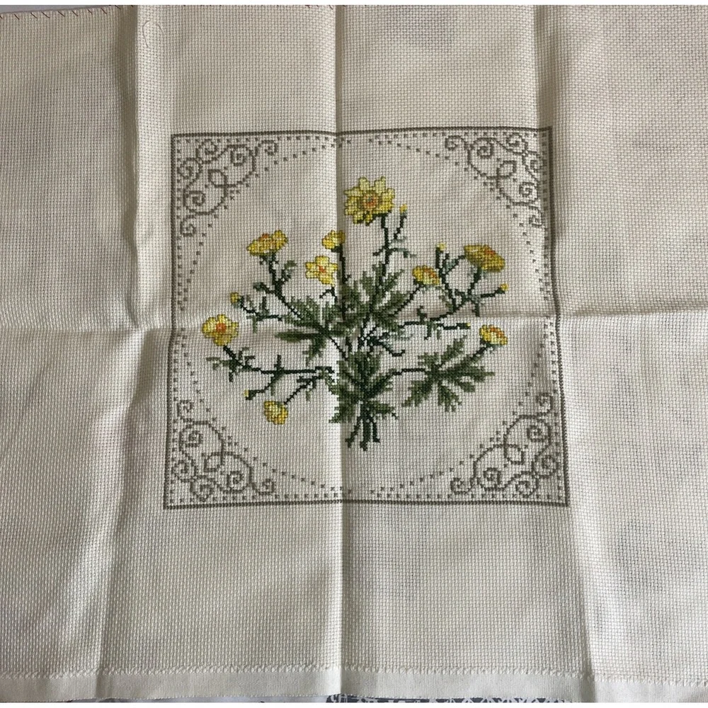 Vintage Handmade Cross Stitch Panels Flowers 23